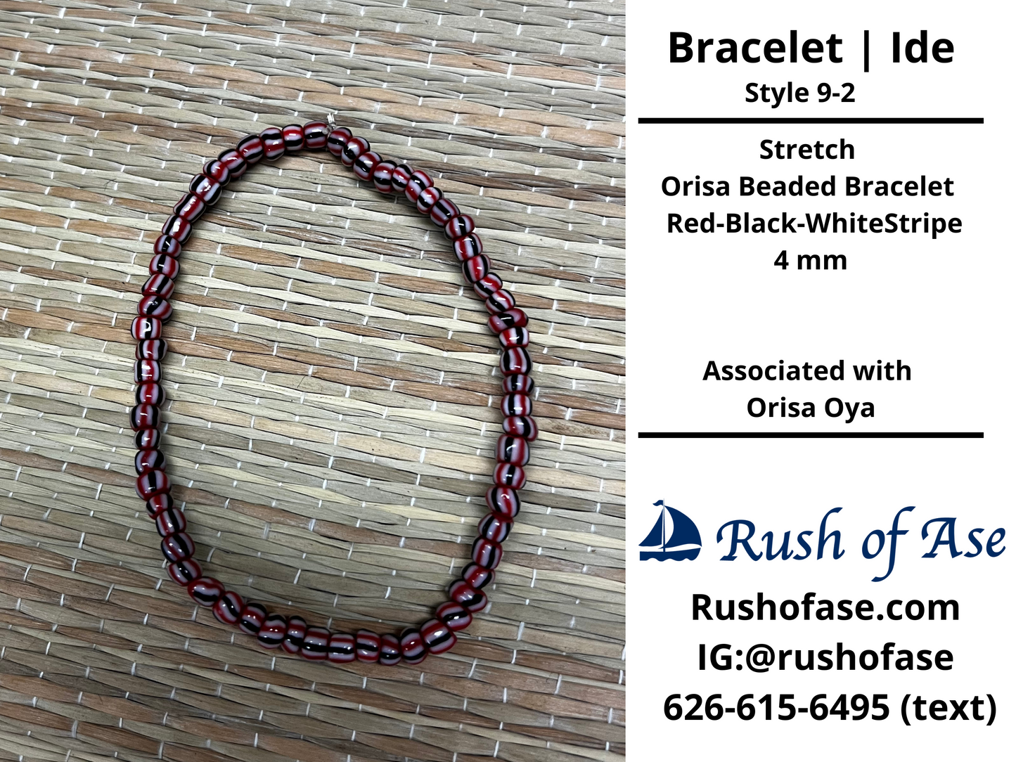 Bracelet | Ide | Stretch Bracelet - Small Beads – 4mm – Red-Black-Whte Stripe | Oya - Style 9-2