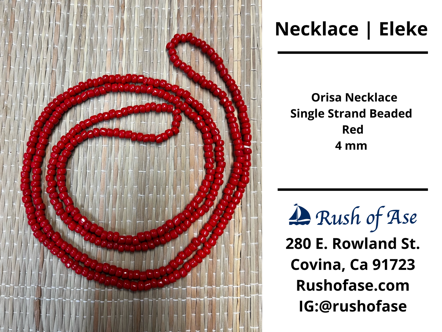 Necklaces | Eleke | Orisa Necklace - Single Strand Beaded Necklace - 4mm | Red