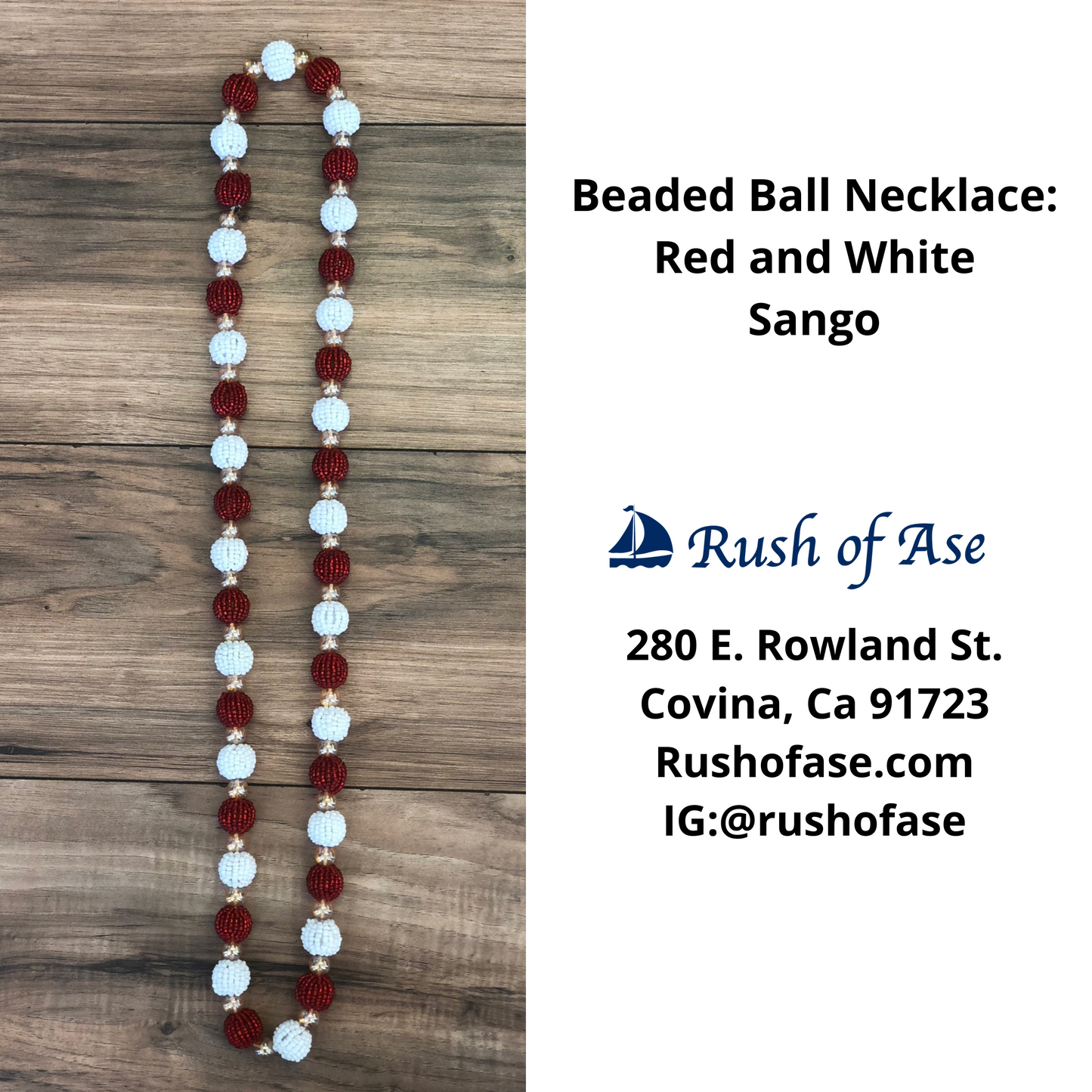 Necklaces | Orisa Beaded Ball Necklaces | Sango - Red and White [FREE SHIPPING USA]
