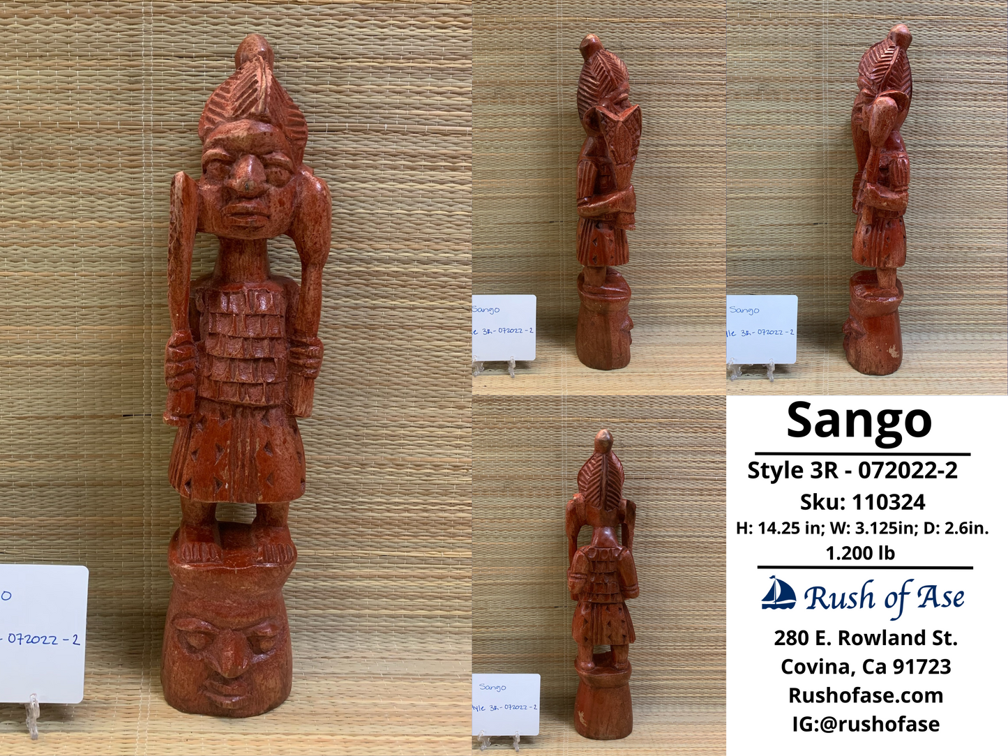 Orisa Statues | Sango Wood Statue - Style 3R
