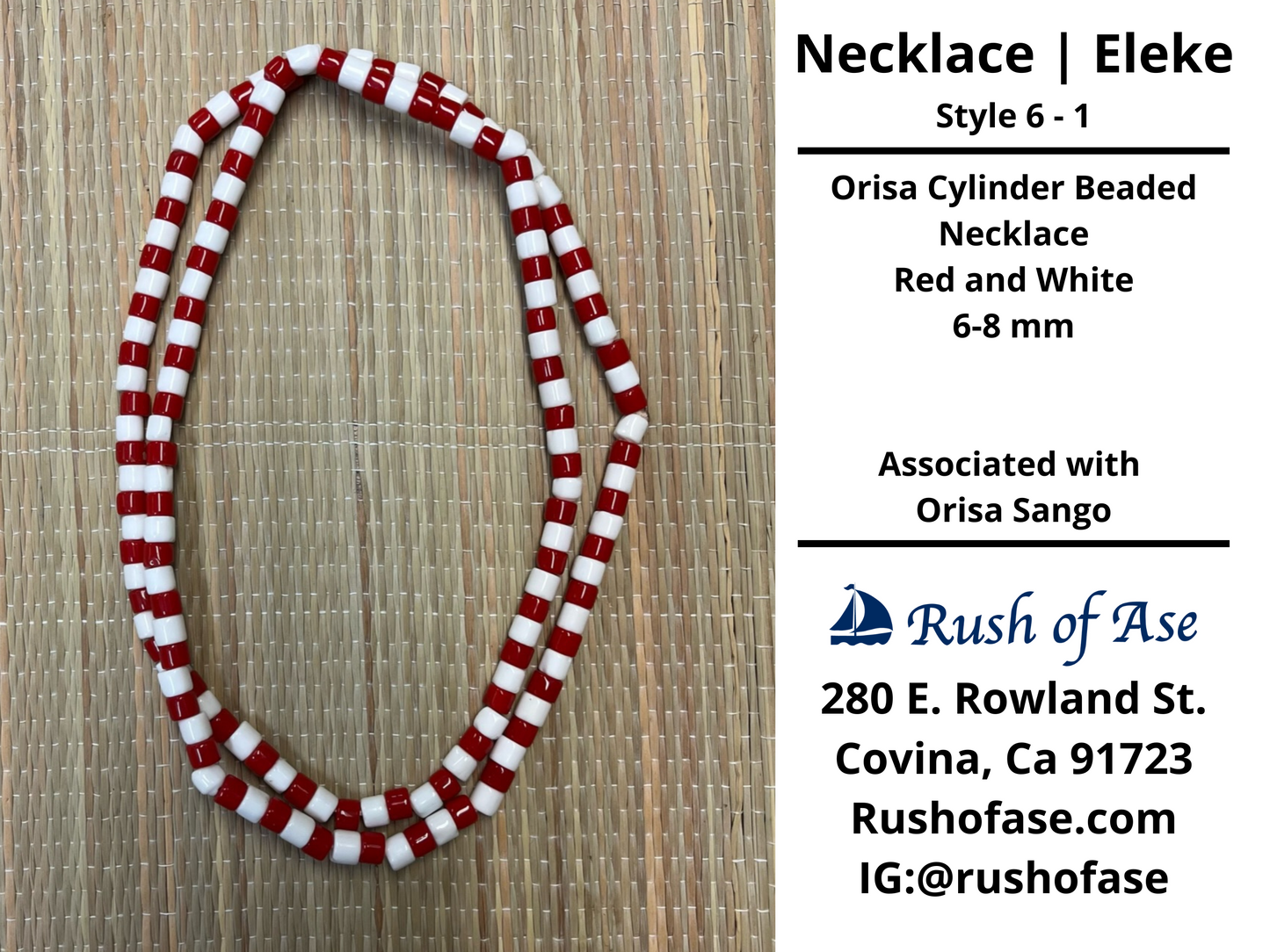 Ifa Necklace | Single Strand Large Cylinder Beaded Necklace| Sango