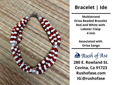 Bracelets | Orisa Multistrand Beaded Bracelet – Red and White with Lobster Clasp – 4mm | Sango Bracelet - Style 6-1