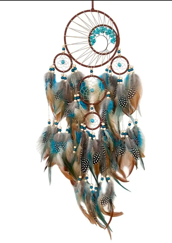 Dreamcatcher Multi-Ring Feather, Beads, and Stones
