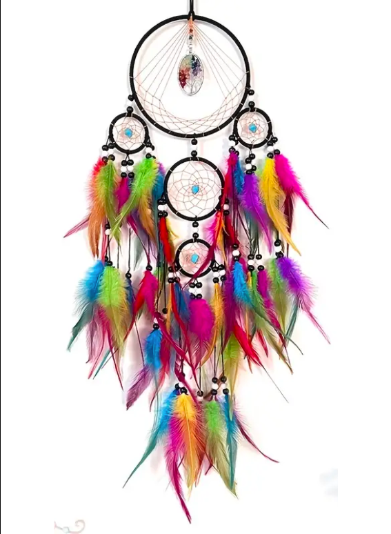 Dreamcatcher Multi-Ring Feather, Beads, and Stones
