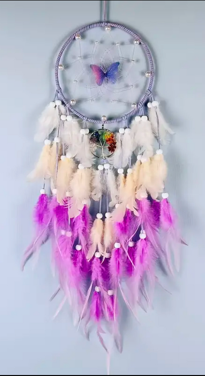 Dreamcatcher | Butterfly Dreamcatcher Feather, Beads, and Stones