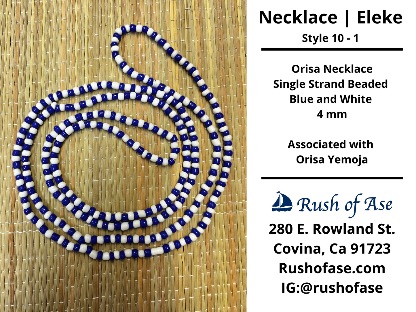 Necklaces | Eleke | Orisa Necklace - Single Strand Beaded Necklace - 4mm | Yemoja - Style 10-1