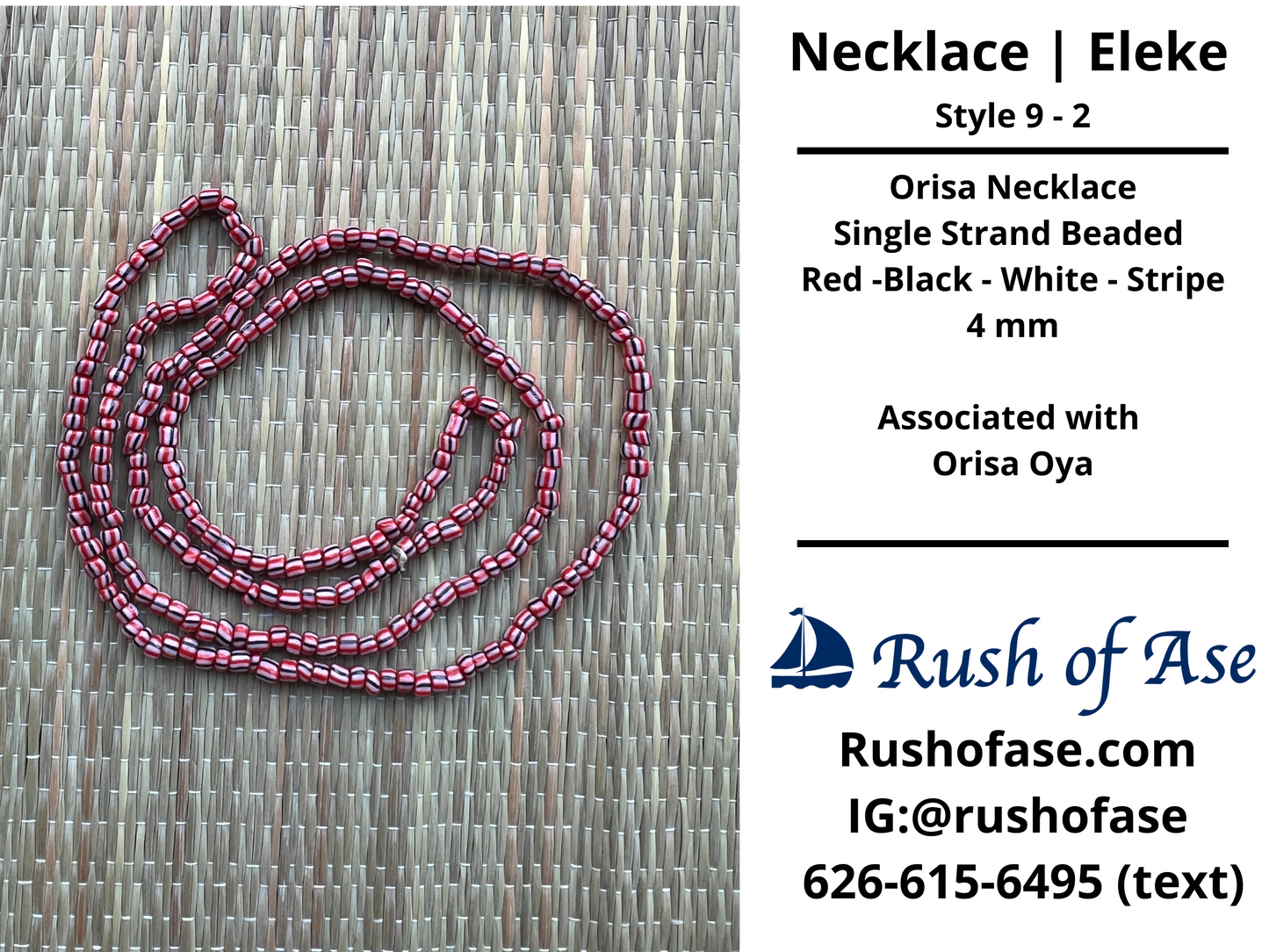 Necklaces | Eleke | Orisa Necklace - Single Strand Beaded Necklace - 4mm | Red-Black-White Stripes - Oya - Style 9-2