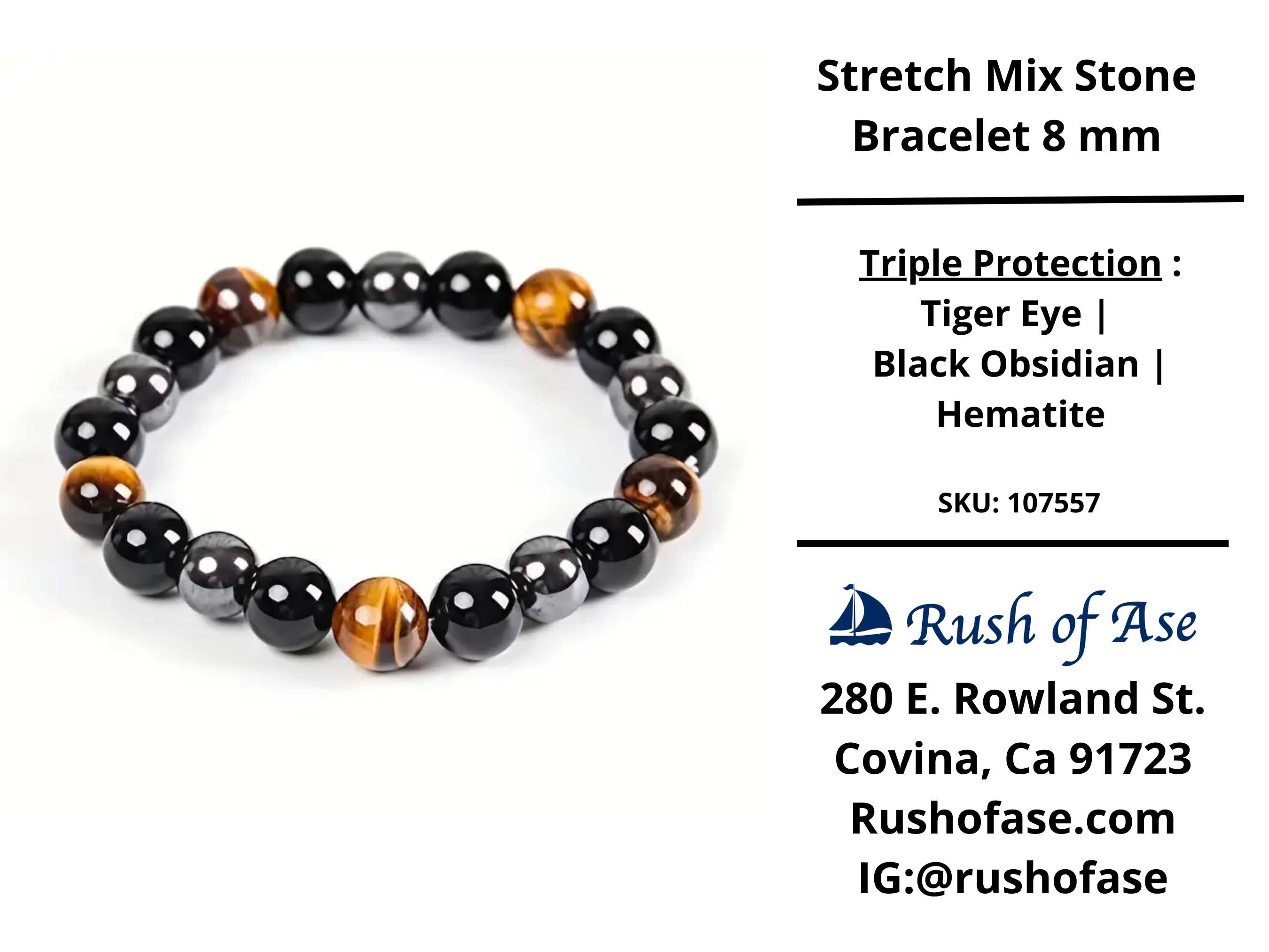 Stone Bracelet 8mm | Triple Protection Stone Bracelet – Rush of Ase