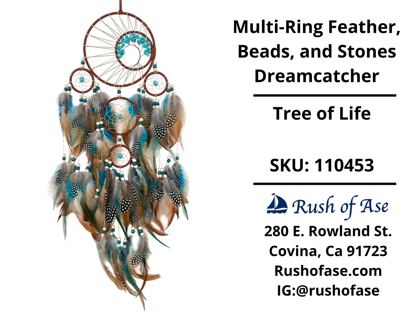 Dreamcatcher Multi-Ring Feather, Beads, and Stones