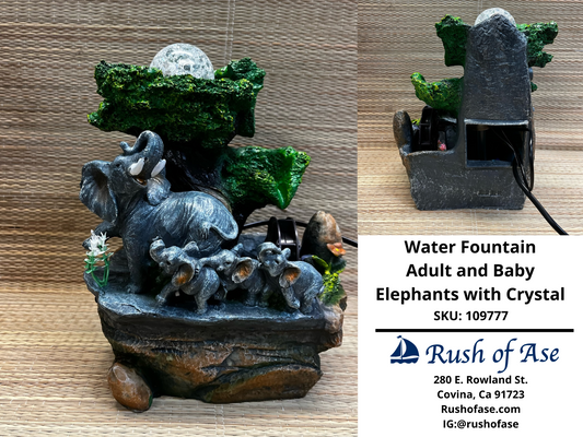 Decor | Water Fountain - Adult and Baby Elephants with Crystal