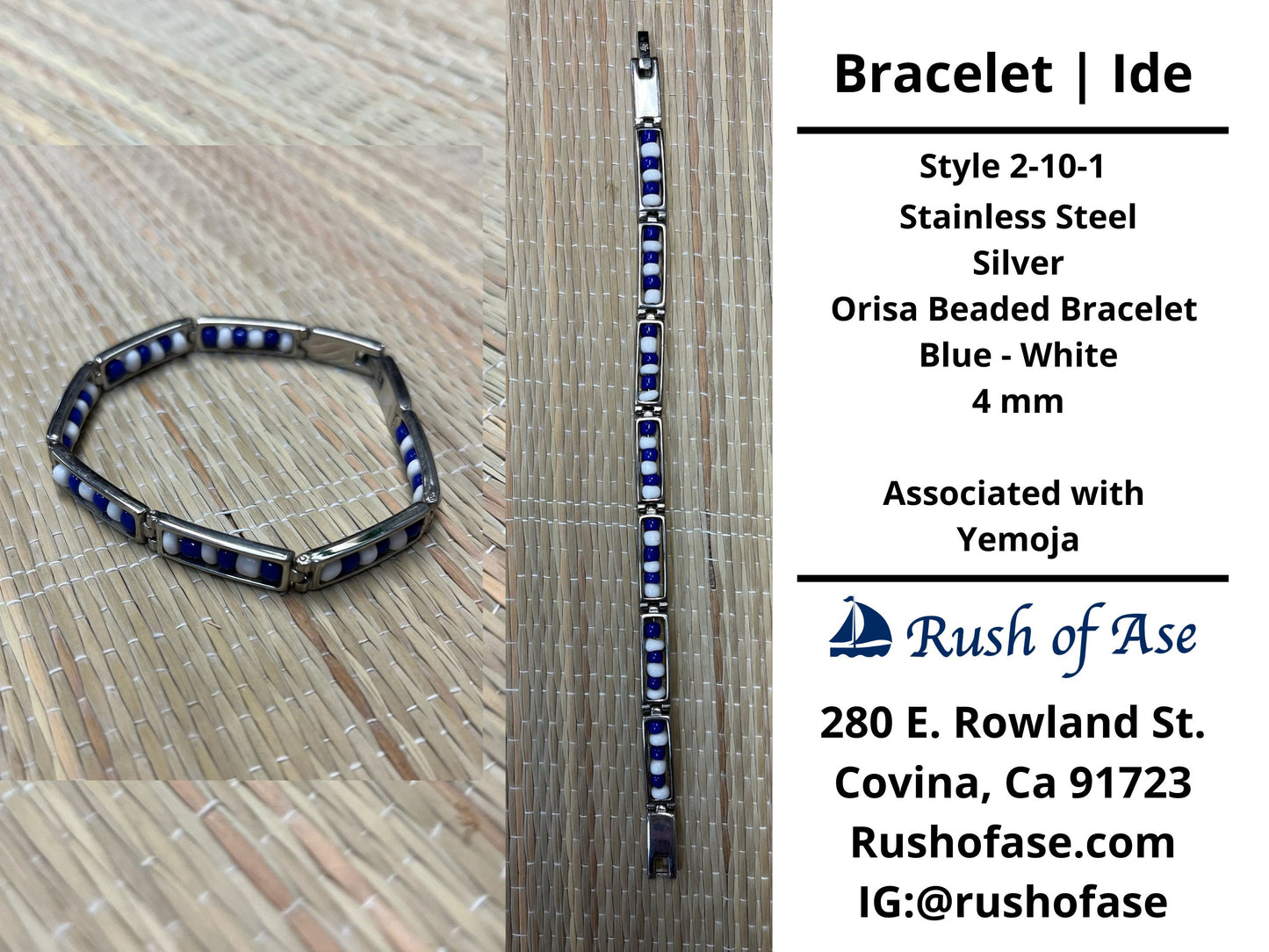 Bracelets | Orisa Bracelets | Ide | Stainless Steel Metal Beaded Bracelets – Blue and White | Yemoja