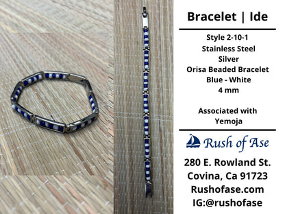 Bracelets | Orisa Bracelets | Ide | Stainless Steel Metal Beaded Bracelets – Blue and White | Yemoja