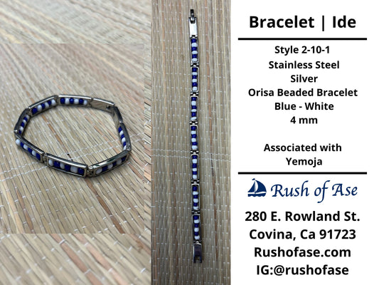 Bracelets | Orisa Bracelets | Ide | Stainless Steel Metal Beaded Bracelets – Blue and White | Yemoja