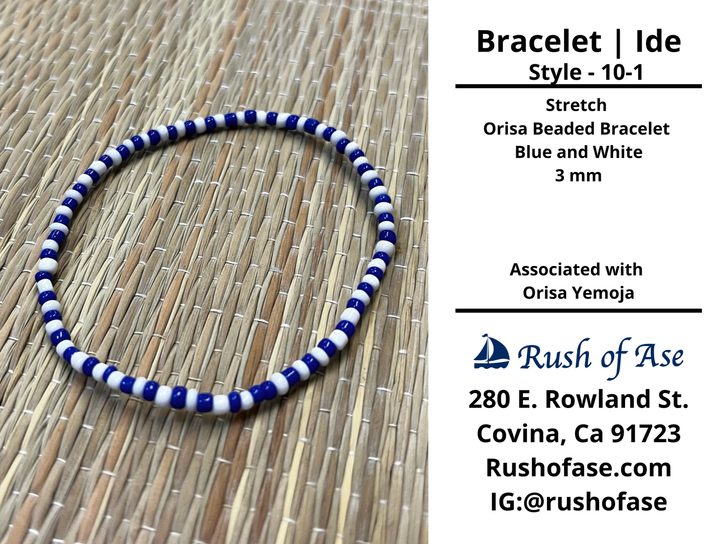 Bracelet | Ide | Stretch Bracelet - Small Beads – 3mm – Blue and White | Yemoja – Style 10-1