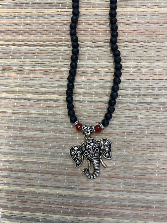 Necklaces | Stone Necklaces | Lava Rock and Carnelian Necklace - Elephant
