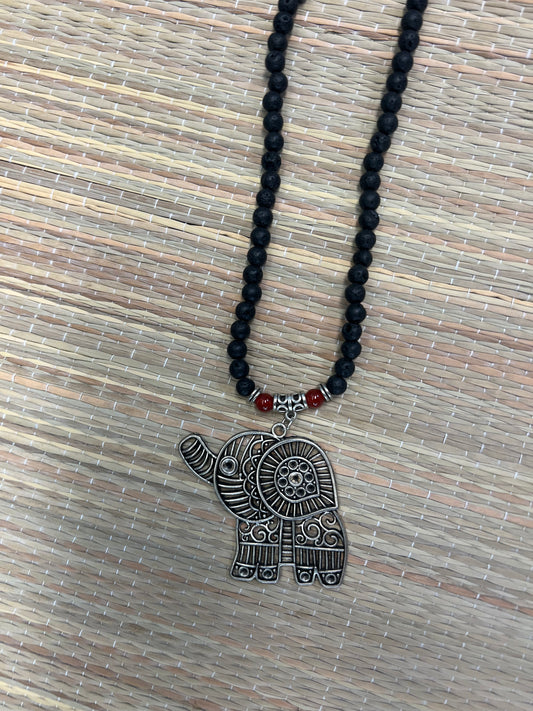 Necklaces | Stone Necklaces | Lava Rock and Carnelian Necklace - Elephant