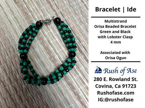 Bracelets | Orisa Multistrand Beaded Bracelet – Green-Green (transparent) and Black with Lobster Clasp – 4mm | Ogun Bracelet - Style 7-1