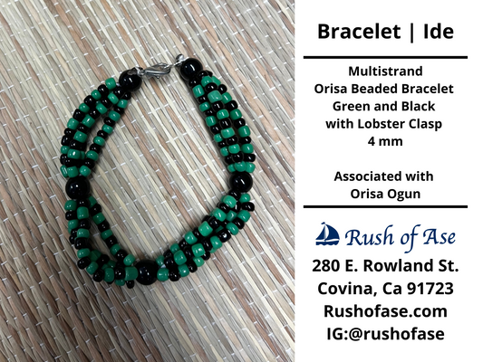 Bracelets | Orisa Multistrand Beaded Bracelet – Green and Black with Lobster Clasp – 4mm | Ogun Bracelet - Style 7-1