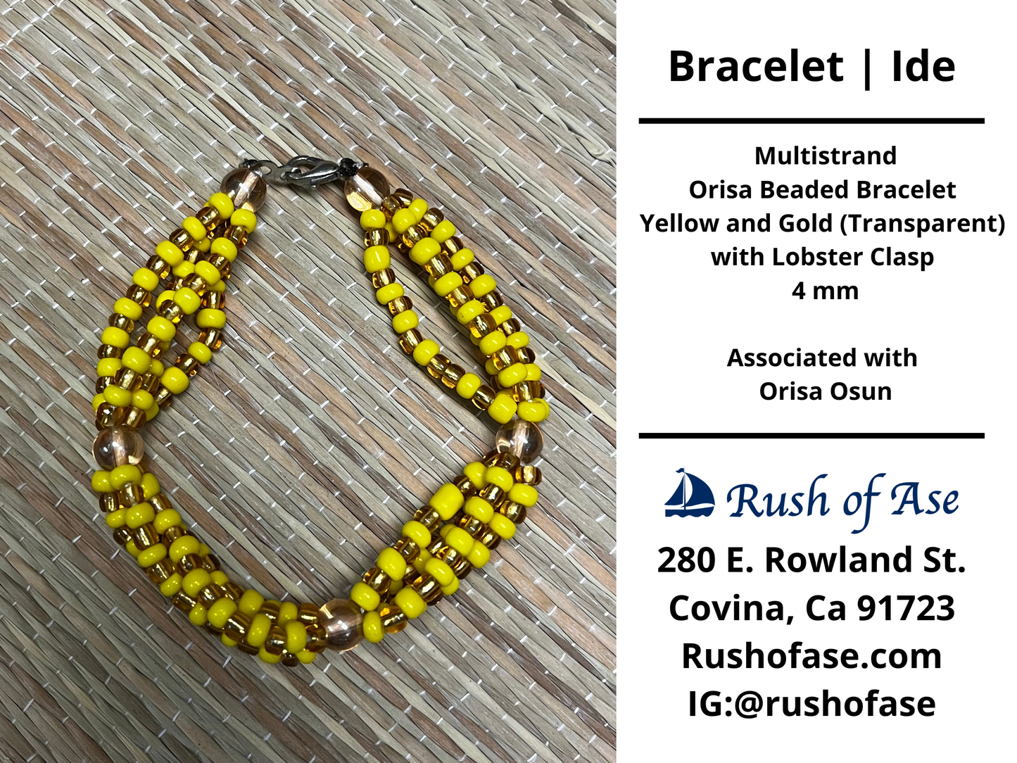 Bracelets | Orisa Multistrand Beaded Bracelet – Yellow and Gold (Transparent) with Lobster Clasp – 4mm | Osun Bracelet - Style 5-1
