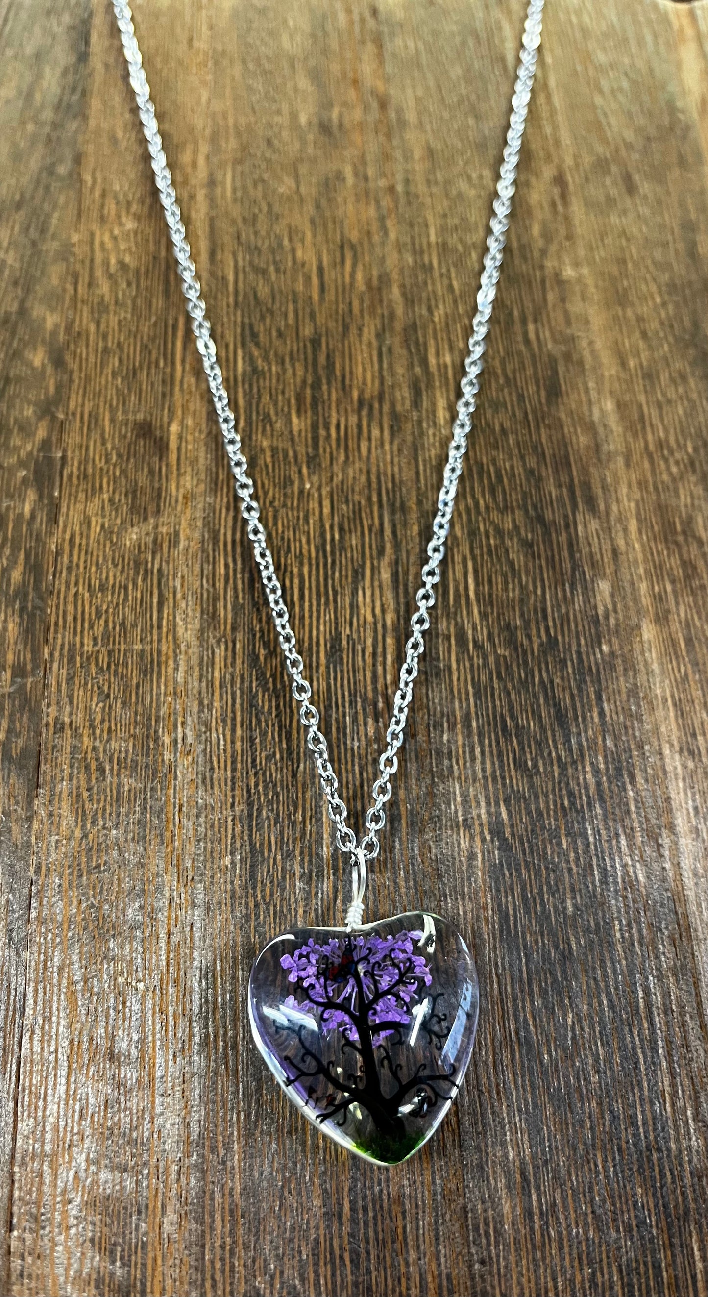 Necklaces |  Heart Shape Resin Dried Flowers Pendant