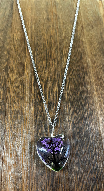 Necklaces |  Heart Shape Resin Dried Flowers Pendant