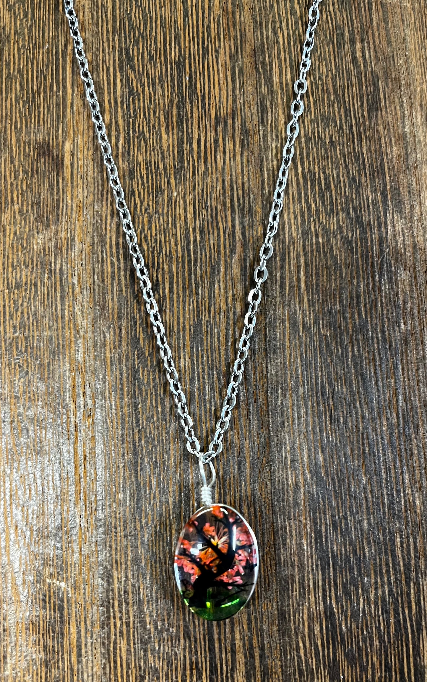 Necklaces |  Oval Shape Resin Dried Flowers Pendant