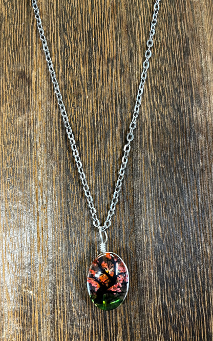 Necklaces |  Oval Shape Resin Dried Flowers Pendant