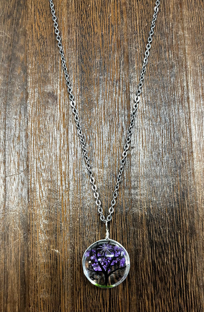 Necklaces |  Circle Shape Resin Dried Flowers Pendant