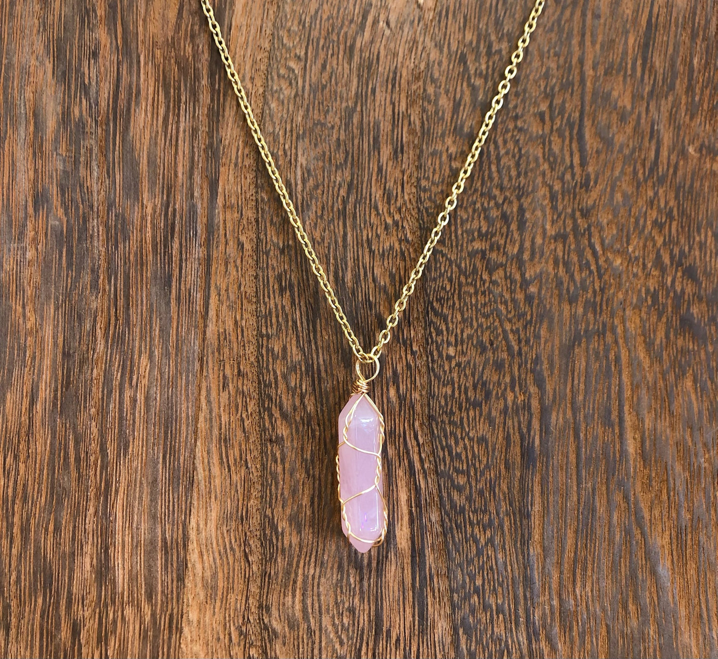 Stone Necklaces | Gold Wire Wrapped Stone Hexagon Pendant