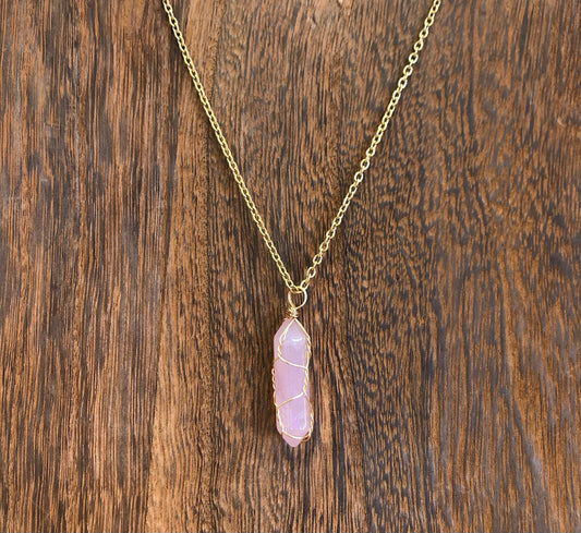 Stone Necklaces | Gold Wire Wrapped Stone Hexagon Pendant