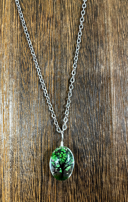 Necklaces |  Oval Shape Resin Dried Flowers Pendant