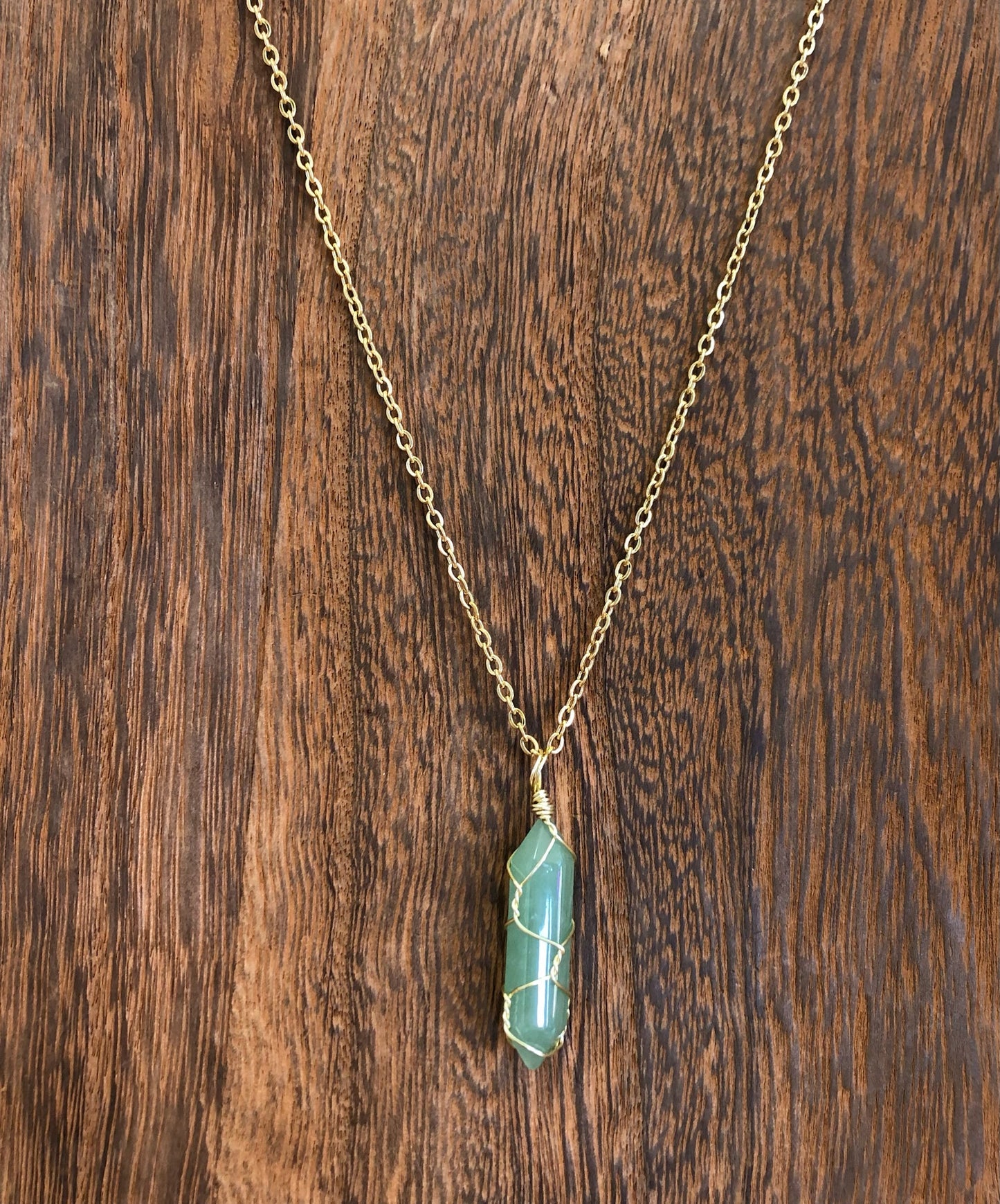 Stone Necklaces | Gold Wire Wrapped Stone Hexagon Pendant