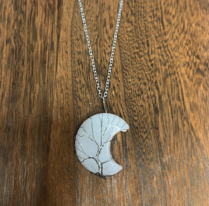 Stone Necklaces | Tree Of Life Wire Wrapped Crescent Moon Crystal Necklace