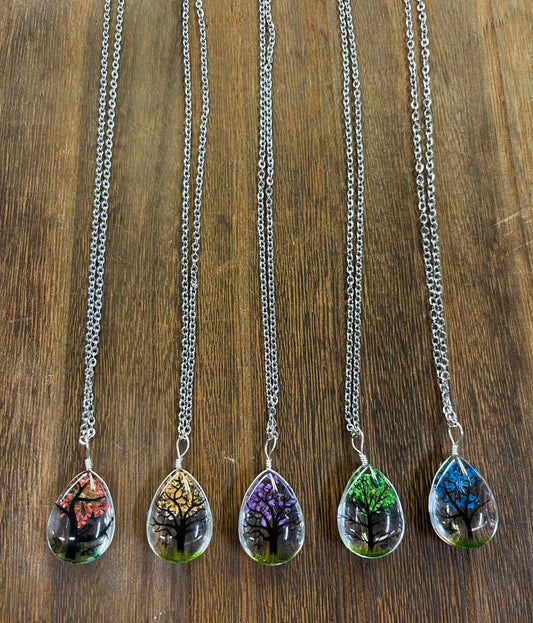 Necklaces |  Water Drop Shape Resin Dried Flowers Pendant