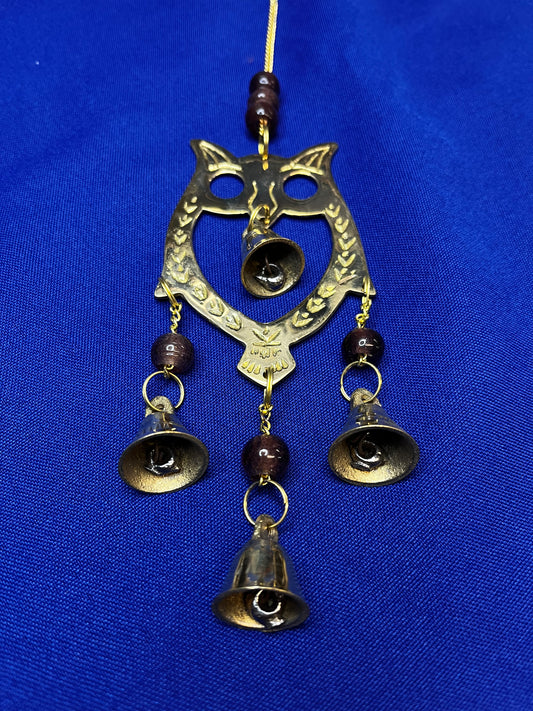 Wind Chimes | Owl Brass Chime with Bells & Beads - 10.5"L