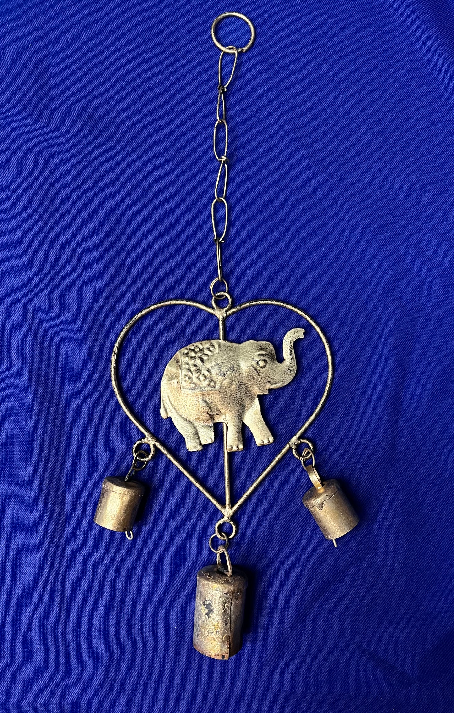 Wind Chimes | Elephant in Heart Chime with Bells - 5.5"W, 12"H