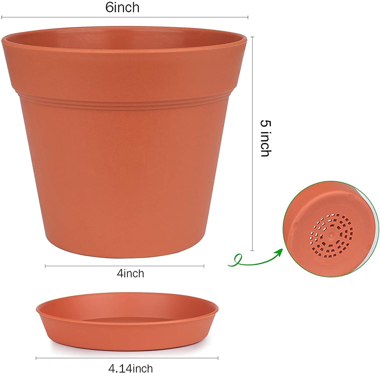 Plant Pots | 6" Plastic Pot with Drainage and Tray