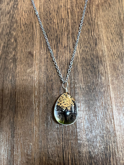 Necklaces |  Water Drop Shape Resin Dried Flowers Pendant