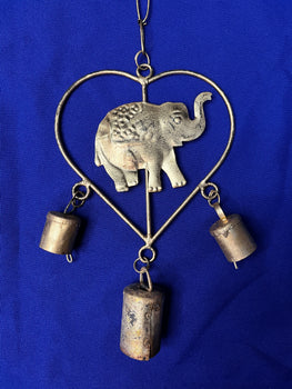 Wind Chimes | Elephant in Heart Chime with Bells - 5.5"W, 12"H