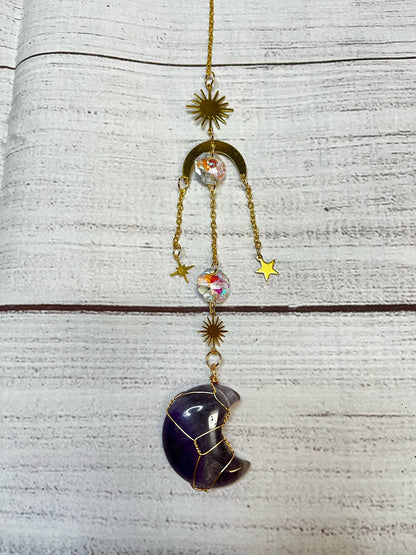 Stones | Charm Suncatcher with Stone Crescent Moon