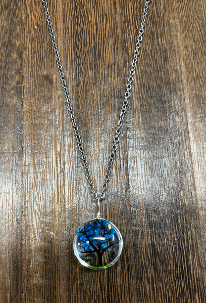 Necklaces |  Circle Shape Resin Dried Flowers Pendant