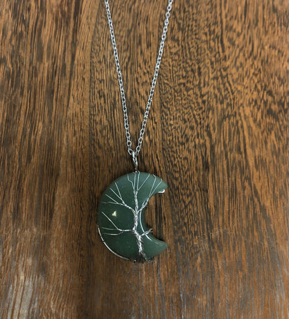 Stone Necklaces | Tree Of Life Wire Wrapped Crescent Moon Crystal Necklace