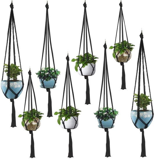 Macrame Plant Hangers | Black Single Pot Macrame with Gold Ring