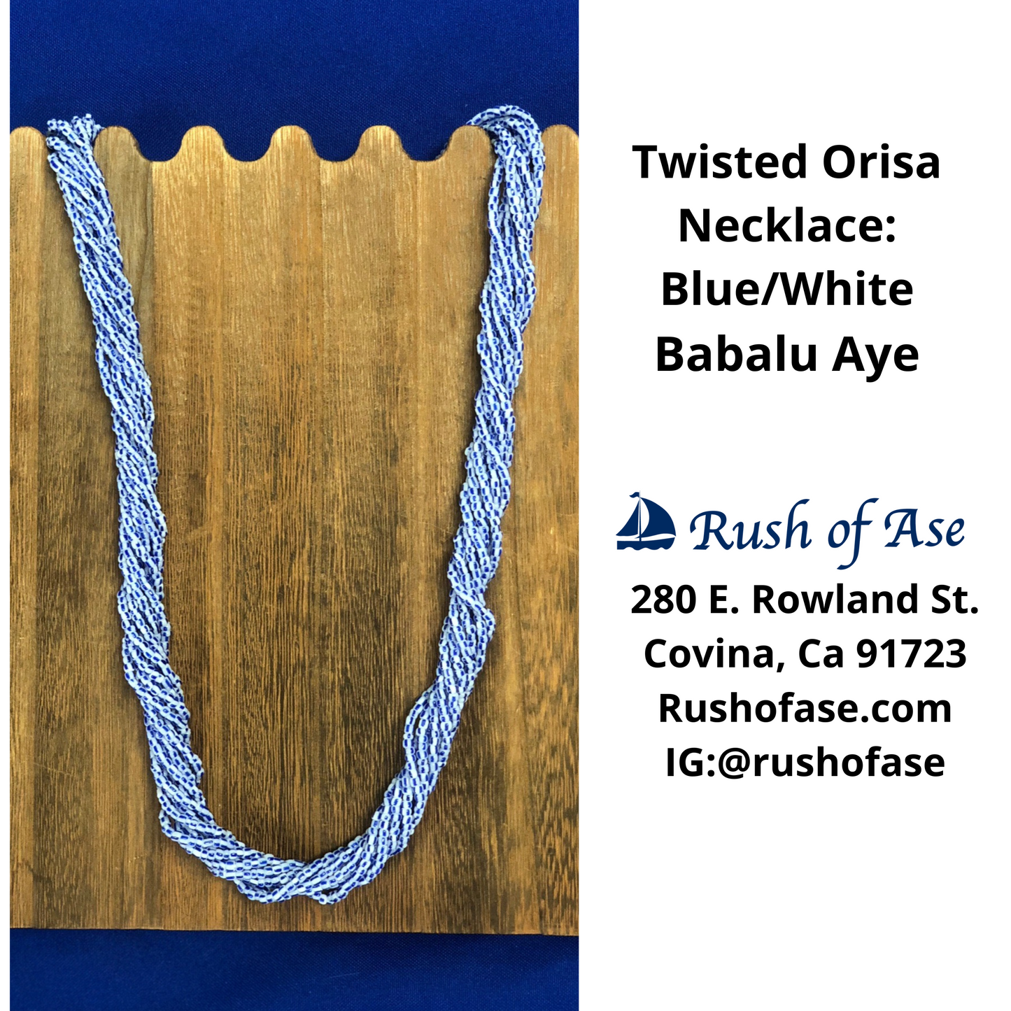 Necklace | Orisa Twist Beaded Necklace | Blue/White Twist Necklace | Babalu Aye Necklace [FREE SHIPPING USA]