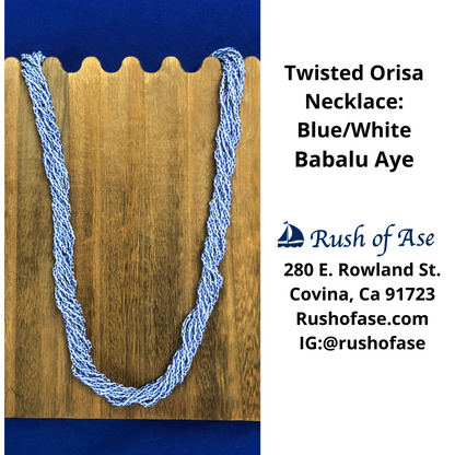 Necklace | Orisa Twist Beaded Necklace | Blue/White Twist Necklace | Babalu Aye Necklace