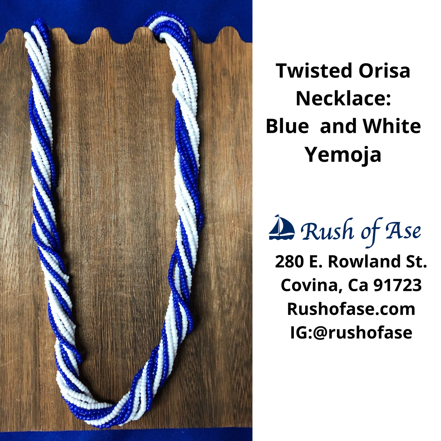 Necklace | Orisa Twist Beaded Necklace | Blue and White Twist Necklace | Yemoja Necklace