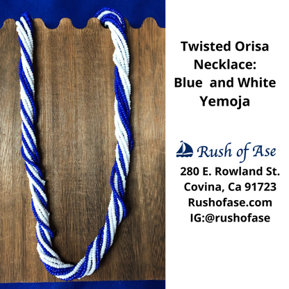 Necklace | Orisa Twist Beaded Necklace | Blue and White Twist Necklace | Yemoja Necklace [FREE SHIPPING USA]