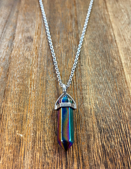 Stone Necklaces | Rainbow Hematite Hexagonal Pendant