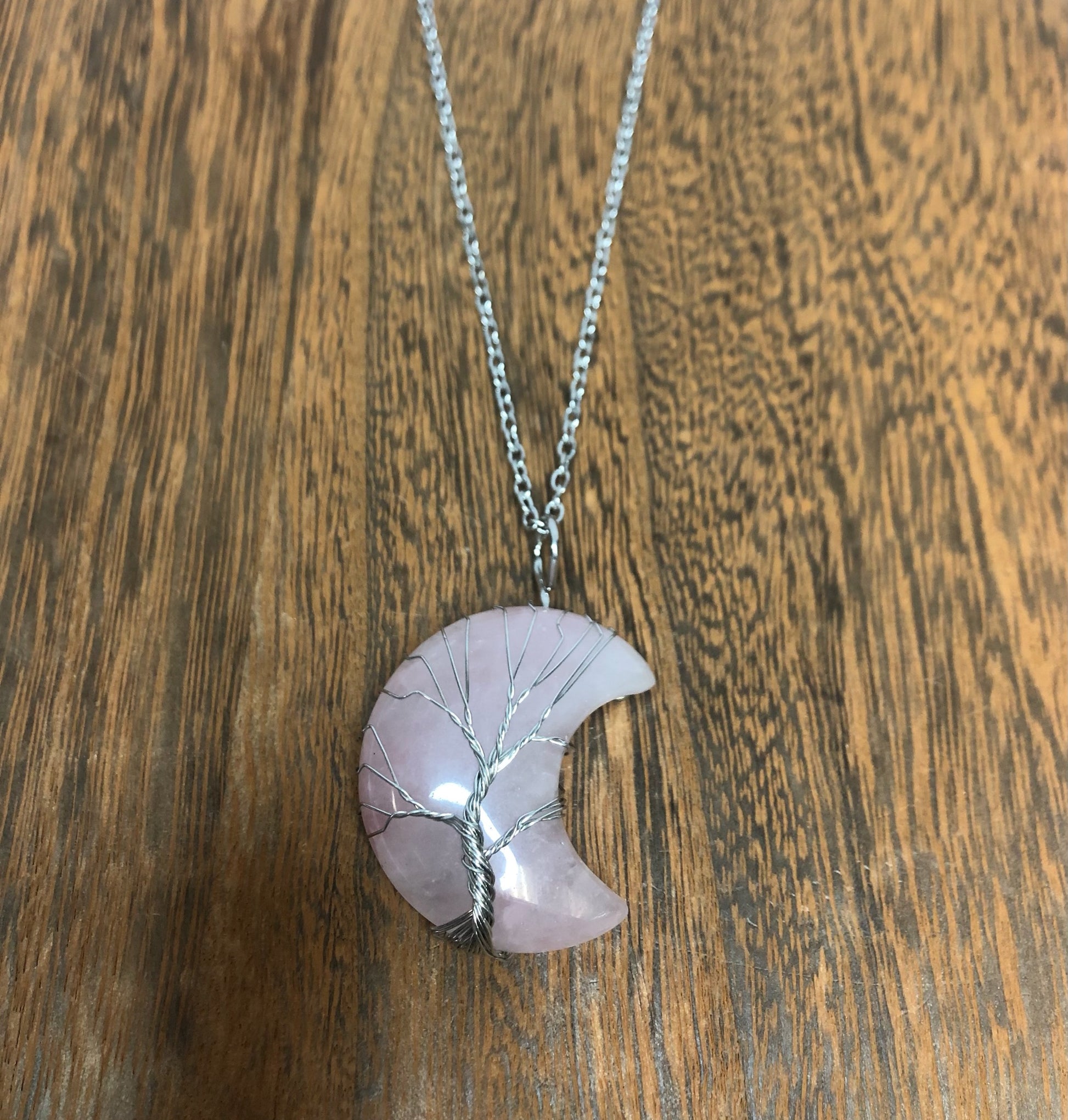 Stone Necklaces Tree Of Life Wire Wrapped Crescent Moon Crystal