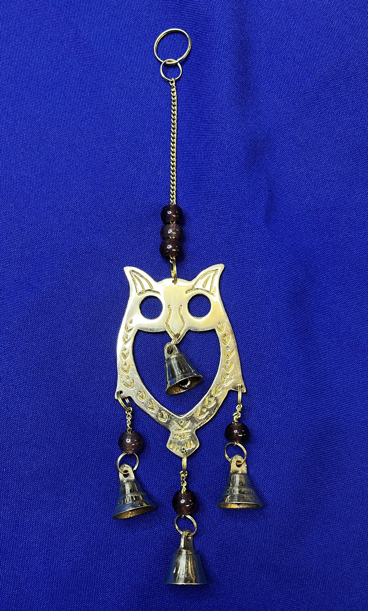 Wind Chimes | Owl Brass Chime with Bells & Beads - 10.5"L